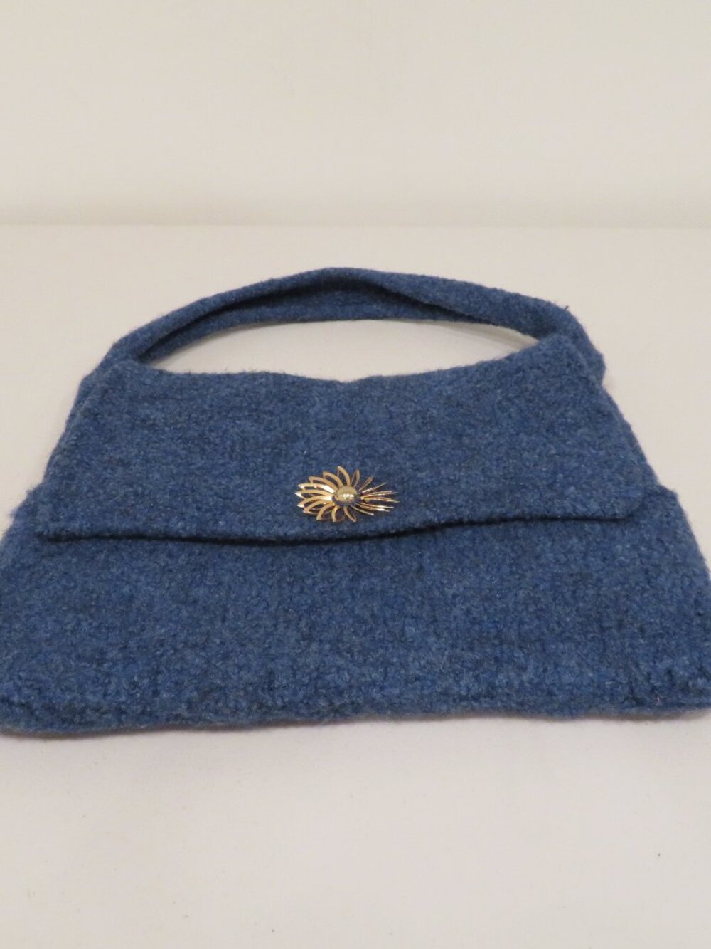 Handmade Blue Textured Fabric Top Handle Bag Floral Lined